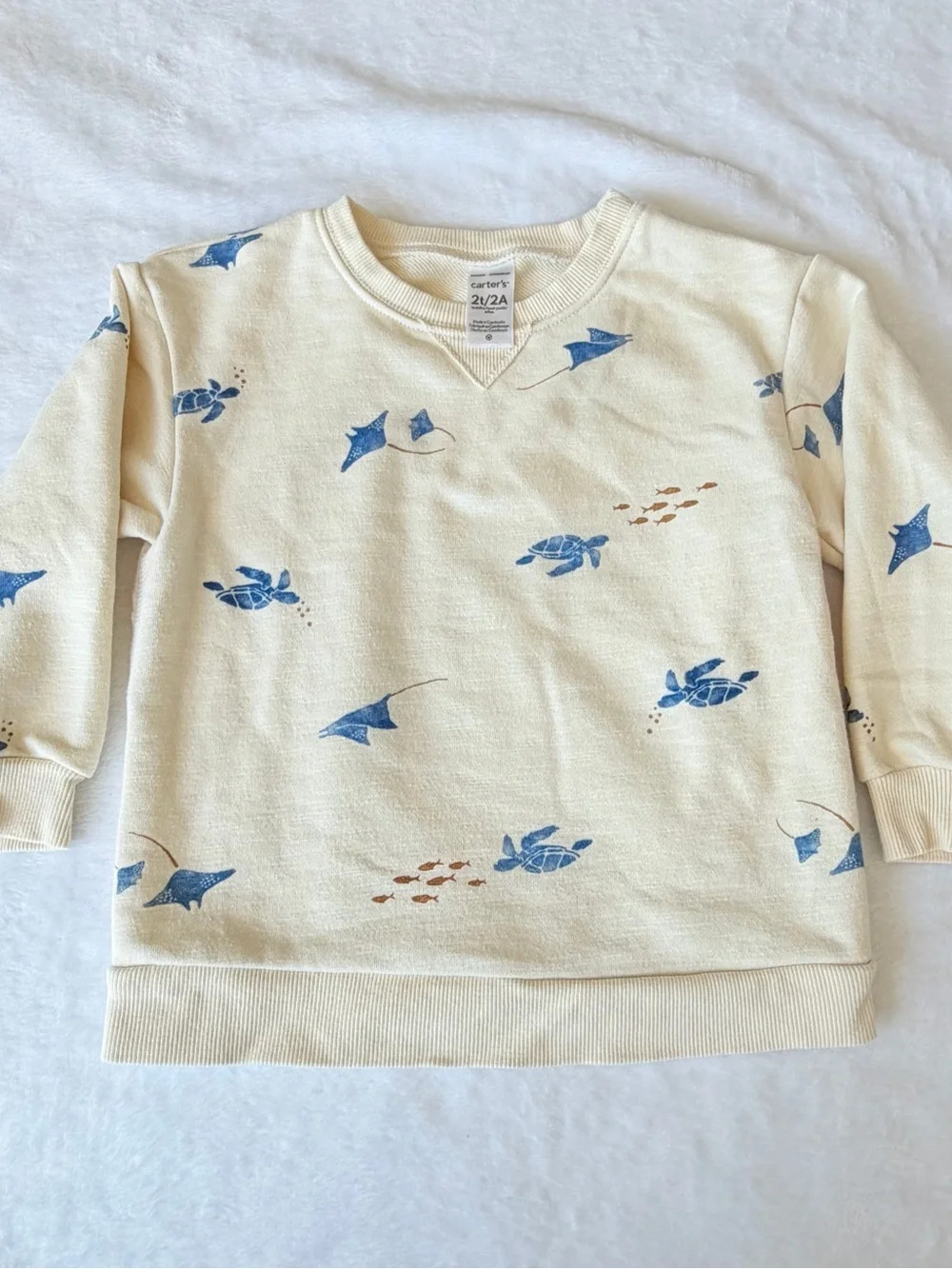Carter's Cream Sweatshirt with Blue Ocean Critter Prints 2T